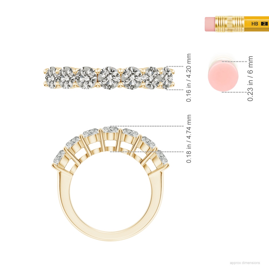 4.2mm KI3 Half Eternity Seven Stone Diamond Wedding Band in Yellow Gold ruler