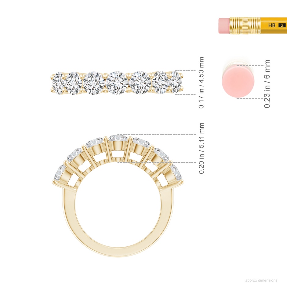 4.5mm HSI2 Half Eternity Seven Stone Diamond Wedding Band in Yellow Gold ruler