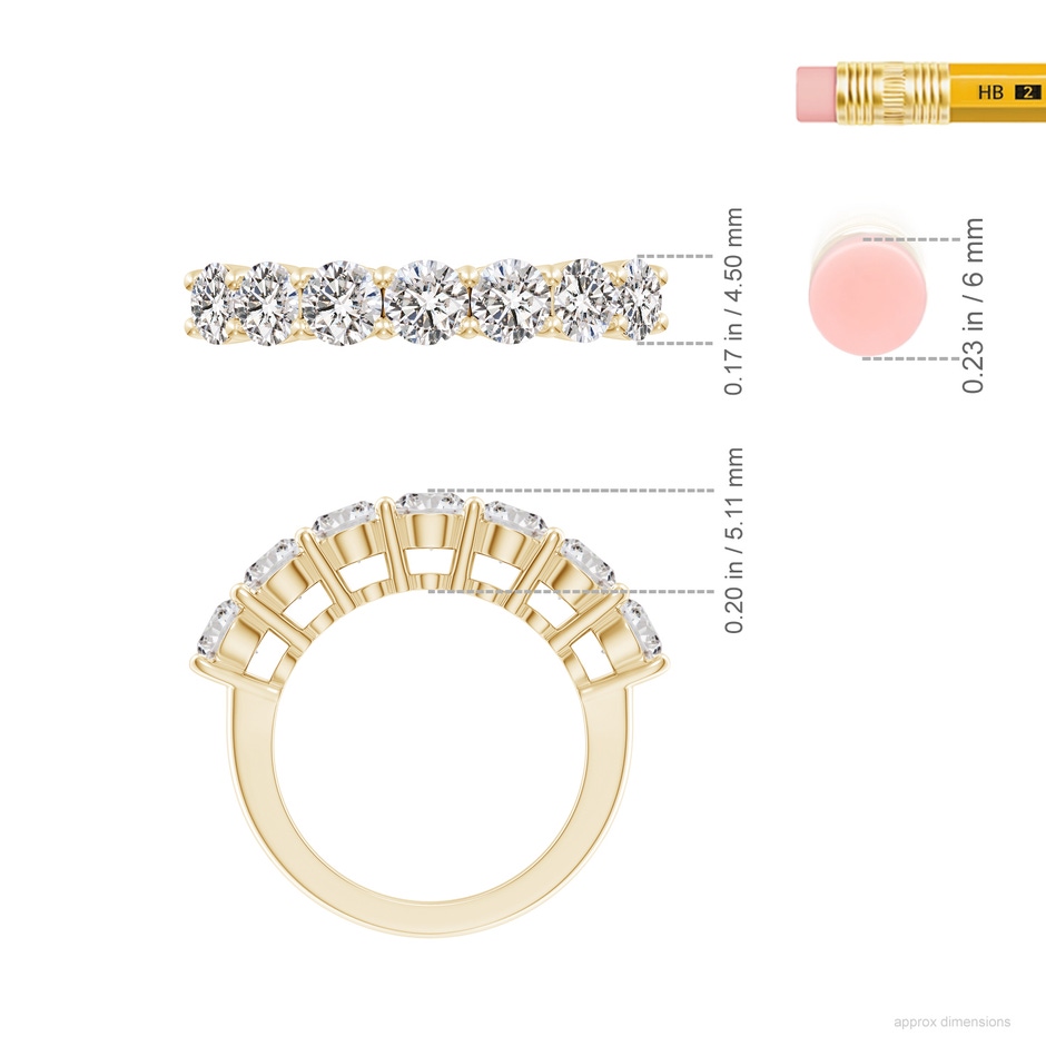 4.5mm IJI1I2 Half Eternity Seven Stone Diamond Wedding Band in Yellow Gold ruler