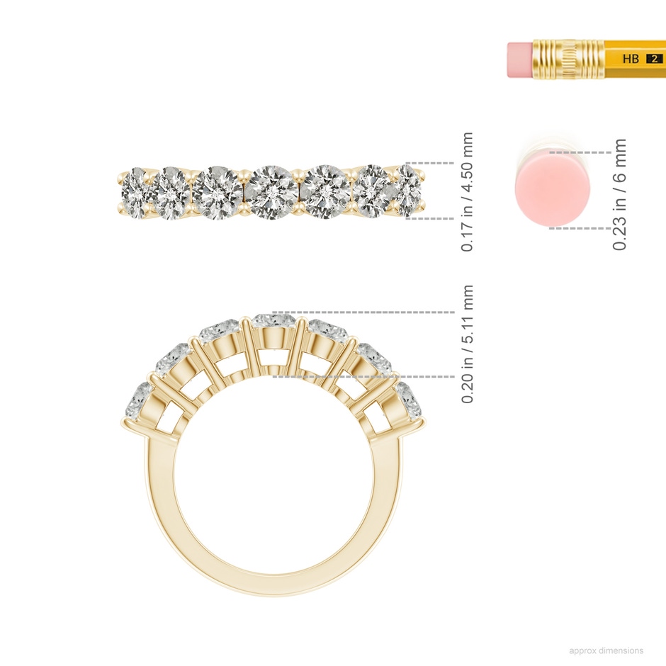4.5mm KI3 Half Eternity Seven Stone Diamond Wedding Band in Yellow Gold ruler