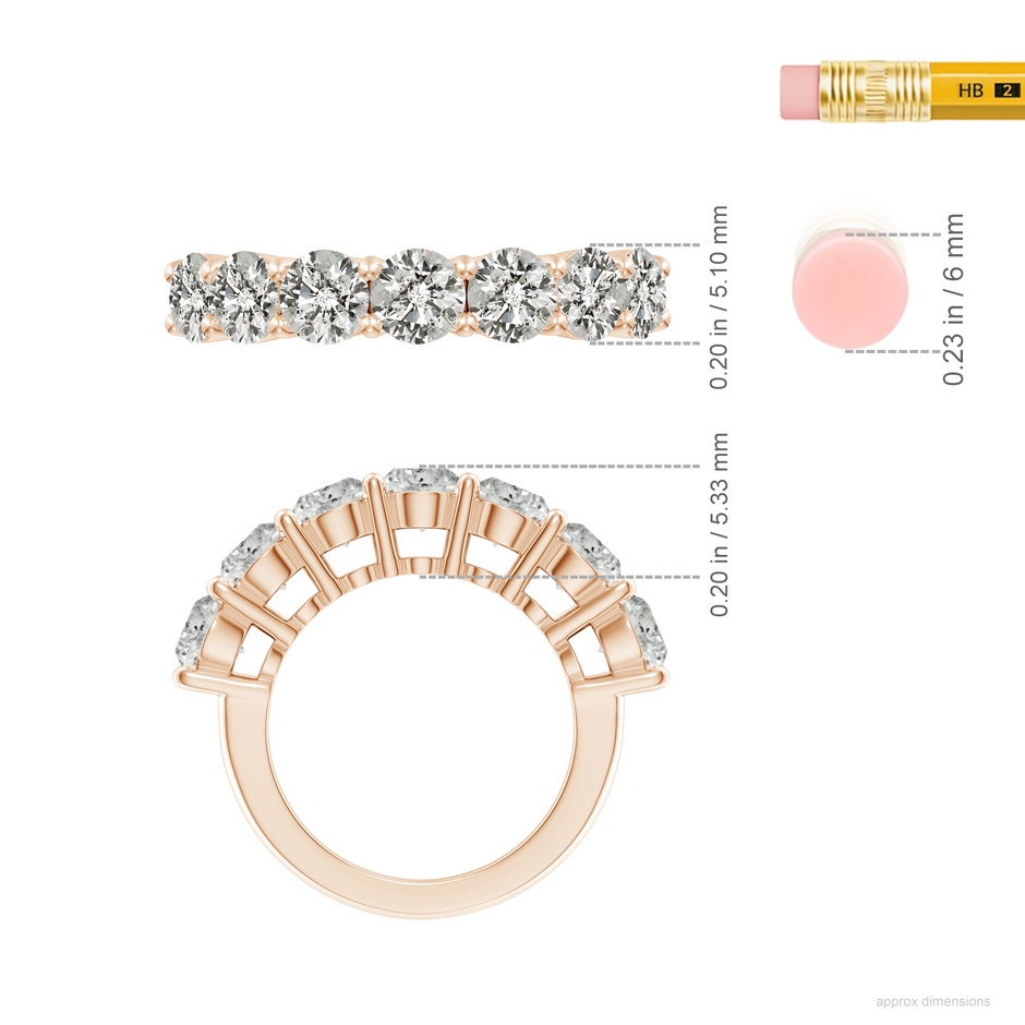 5.1mm KI3 Half Eternity Seven Stone Diamond Wedding Band in Rose Gold ruler