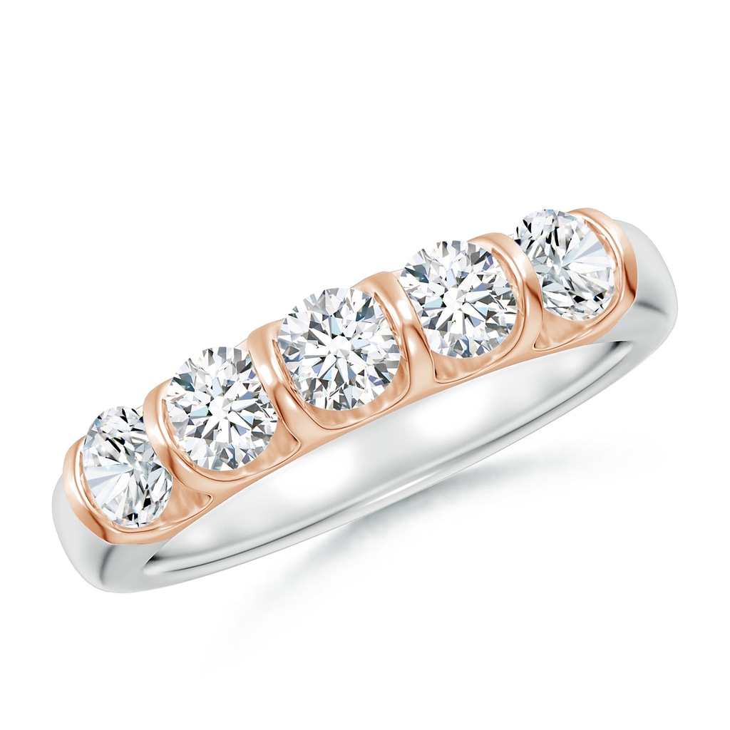 3.8mm GVS2 Bar Set Five Stone Round Diamond Wedding Band for Her in White Gold Rose Gold