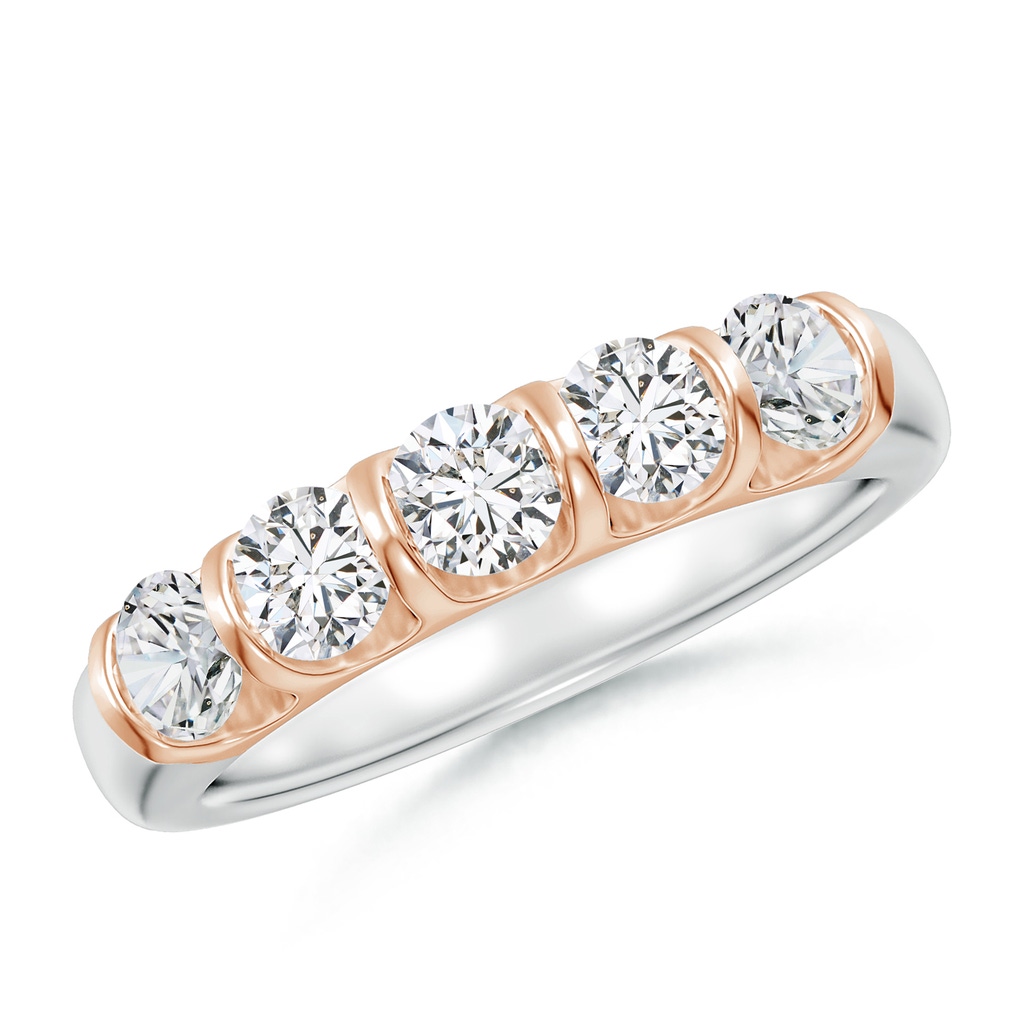 3.8mm HSI2 Bar Set Five Stone Round Diamond Wedding Band for Her in White Gold Rose Gold