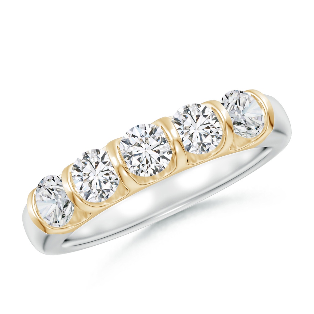 3.8mm HSI2 Bar Set Five Stone Round Diamond Wedding Band for Her in White Gold Yellow Gold