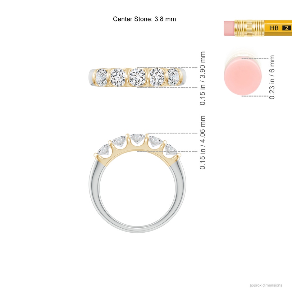 3.8mm HSI2 Bar Set Five Stone Round Diamond Wedding Band for Her in White Gold Yellow Gold ruler