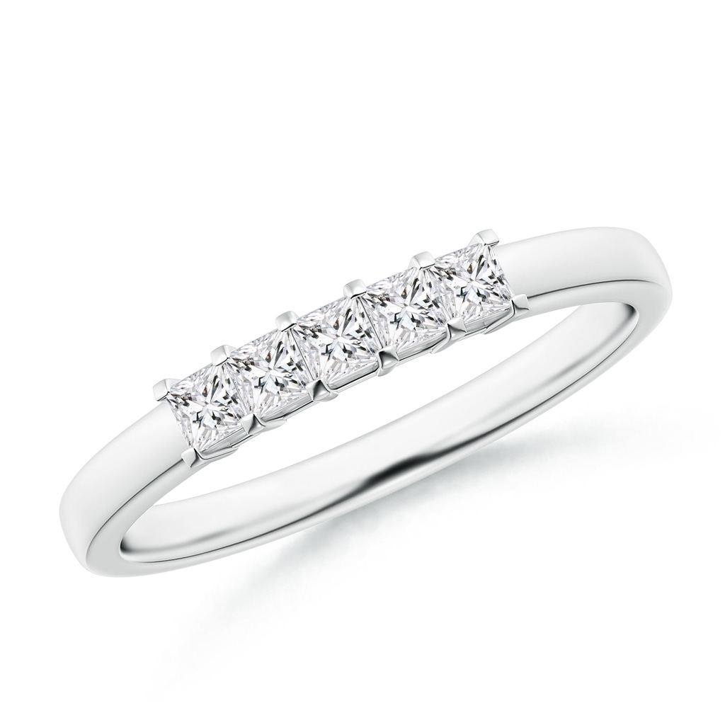 2.1mm HSI2 Classic Five Stone Princess Diamond Wedding Band for Her in White Gold