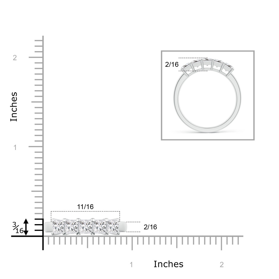 3.2mm HSI2 Classic Five Stone Princess Diamond Wedding Band for Her in White Gold ruler