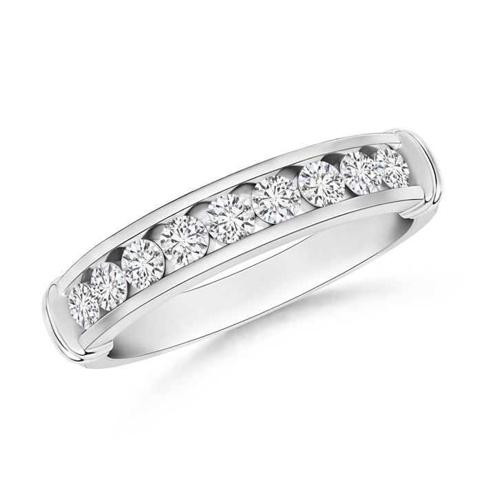 2.4mm HSI2 Channel Set Round Diamond Semi Eternity Love Wedding Band in White Gold 