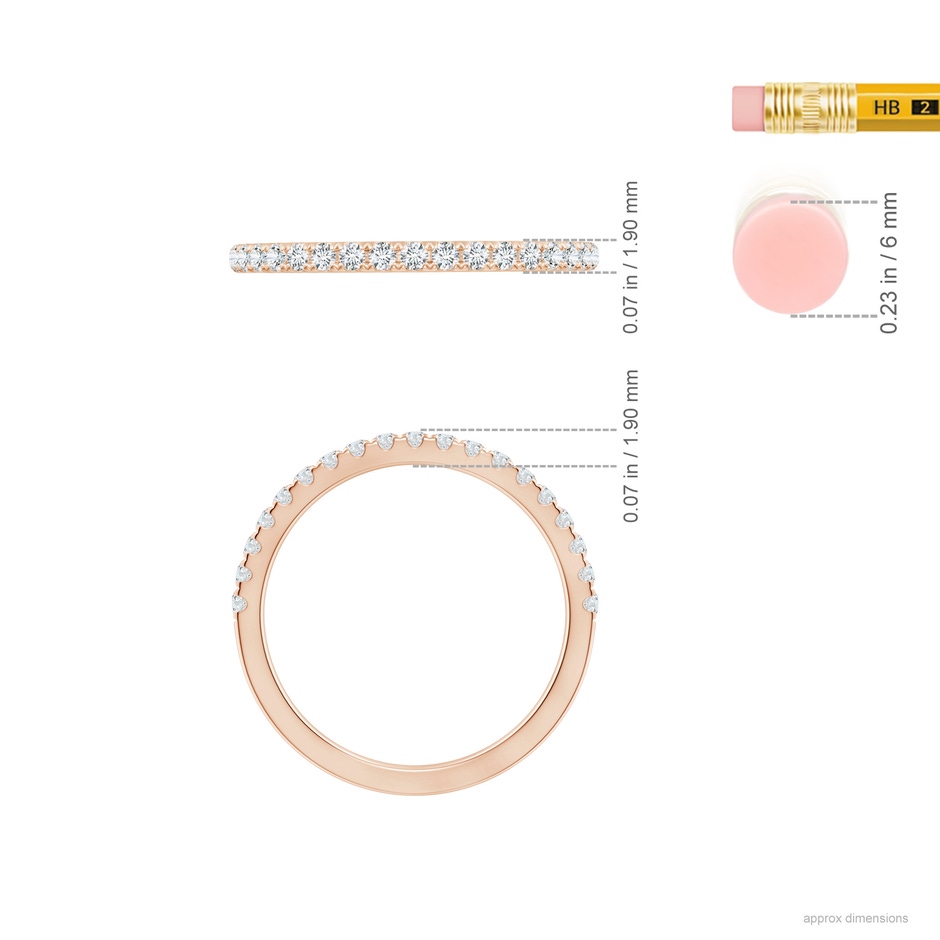 1.5mm GHVS Classic Diamond Half Eternity Wedding Band in Rose Gold ruler