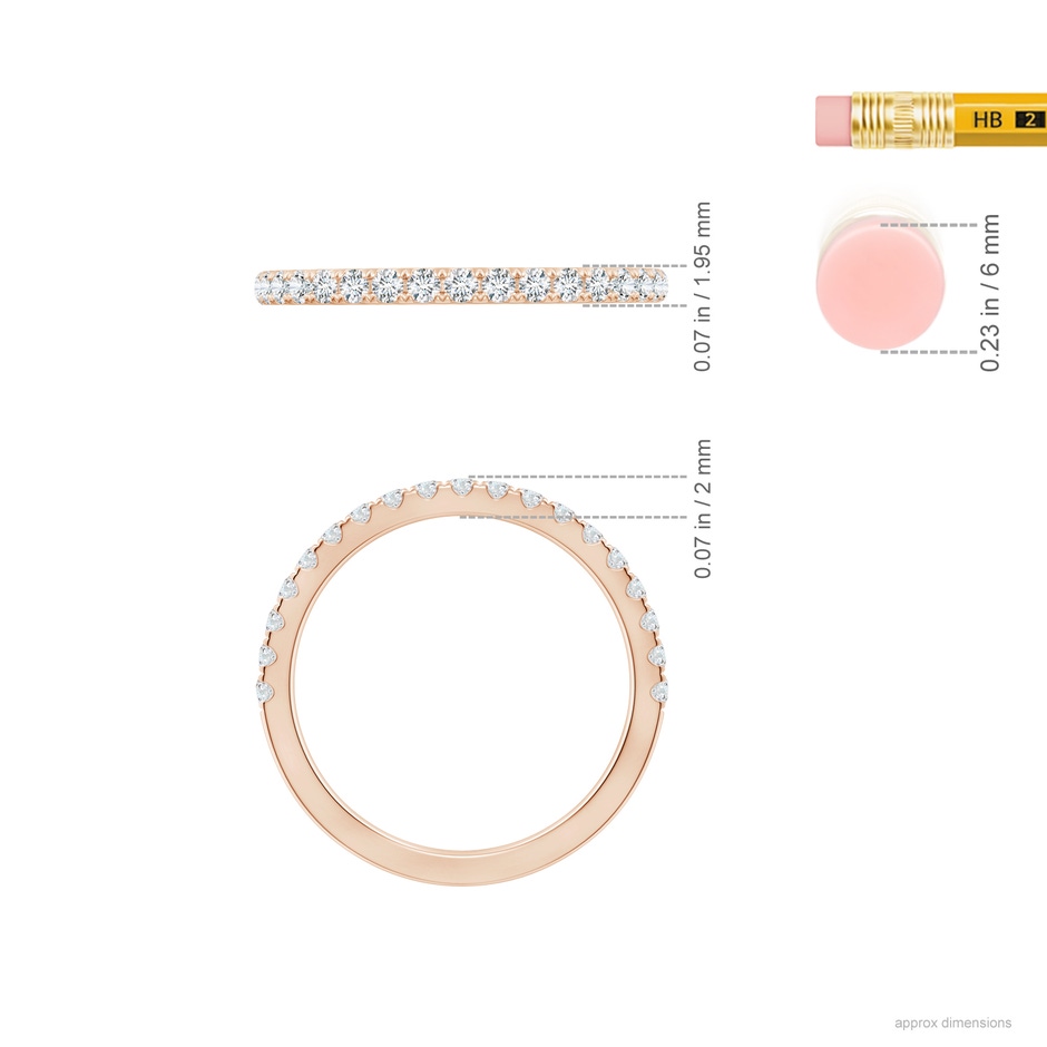 1.6mm GHVS Classic Diamond Half Eternity Wedding Band in Rose Gold ruler