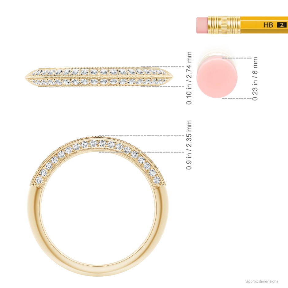1.2mm GVS2 Pavé-Set Diamond Knife Edge Wedding Band for Women in Yellow Gold ruler