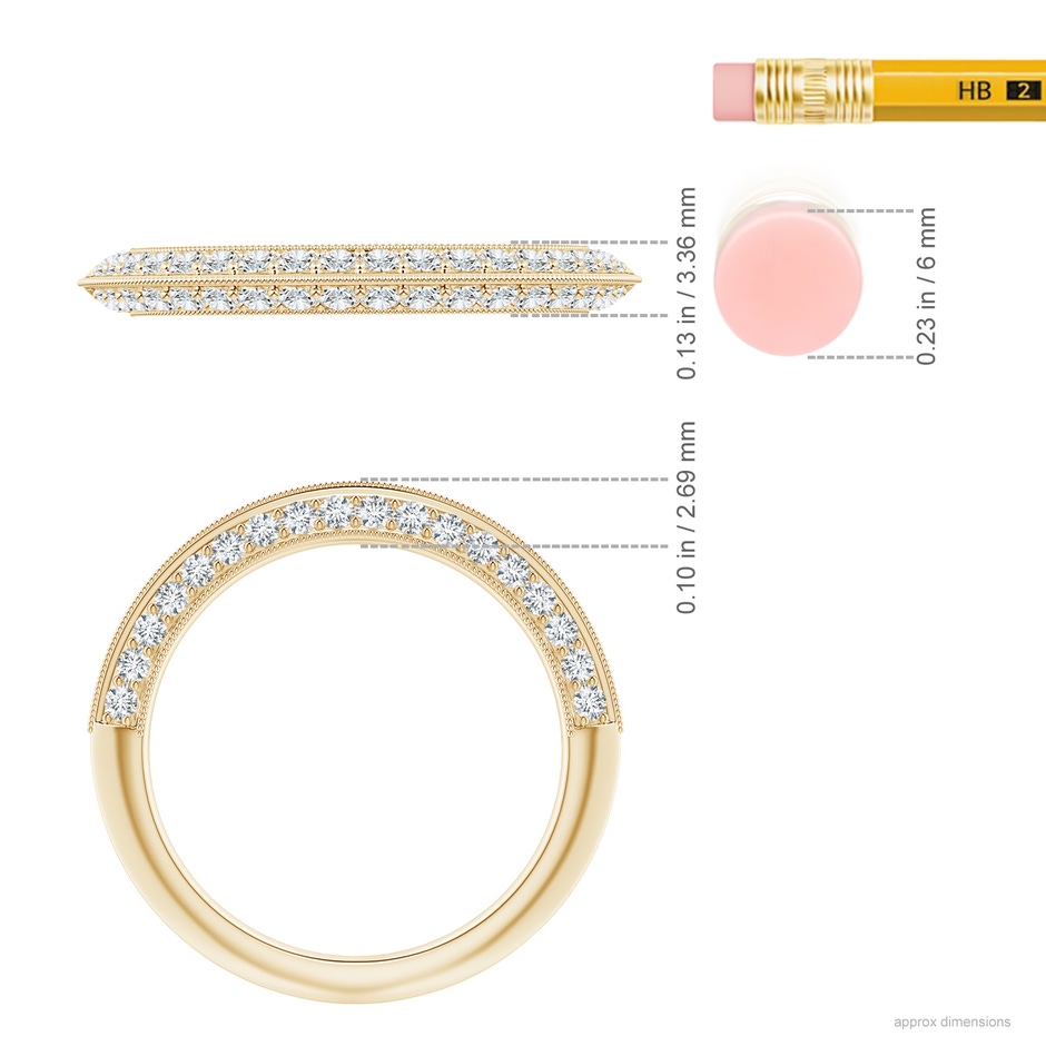1.5mm GVS2 Pavé-Set Diamond Knife Edge Wedding Band for Women in Yellow Gold ruler