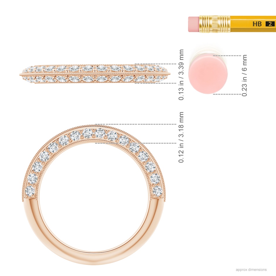 1.75mm GVS2 Pavé-Set Diamond Knife Edge Wedding Band for Women in 10K Rose Gold ruler