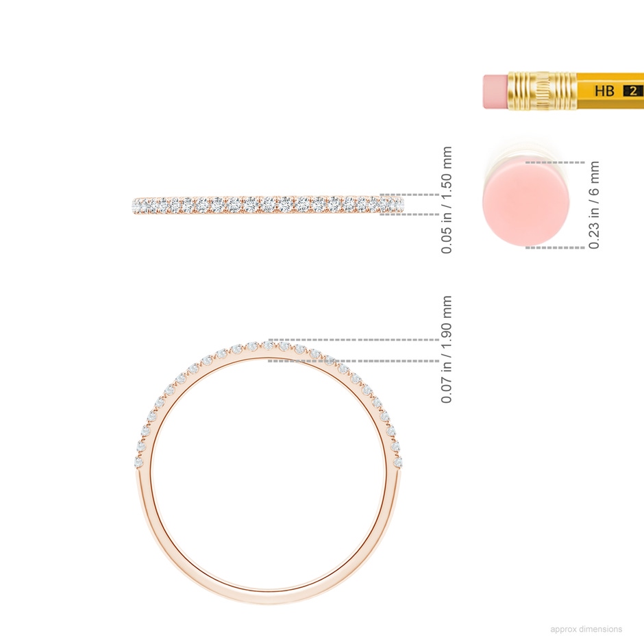1.1mm GVS2 Classic Split Prong Diamond Half Eternity Wedding Ring in 18K Rose Gold ruler