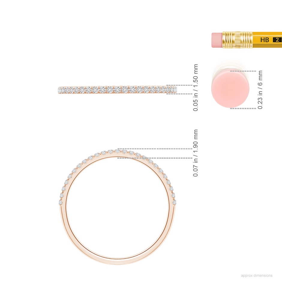 1.1mm HSI2 Classic Split Prong Diamond Half Eternity Wedding Ring in Rose Gold ruler