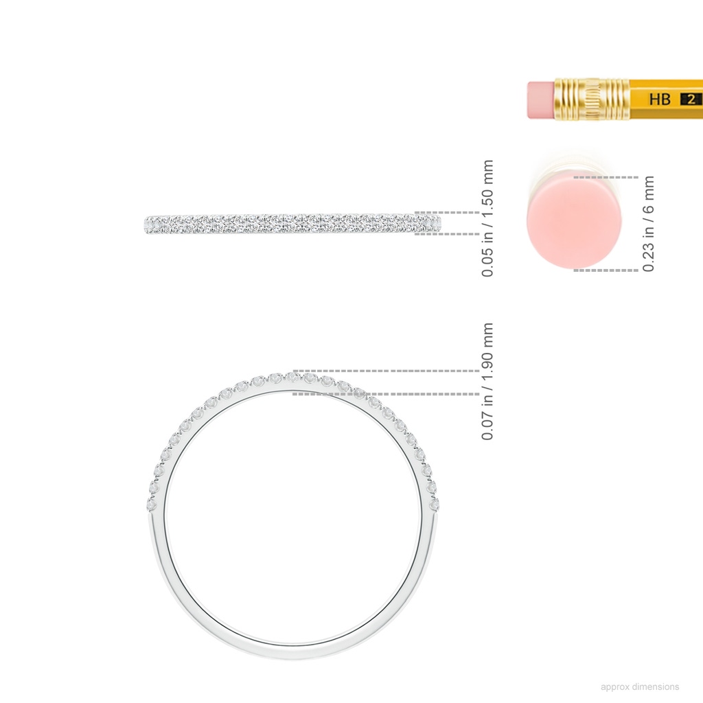 1.1mm HSI2 Classic Split Prong Diamond Half Eternity Wedding Ring in White Gold ruler