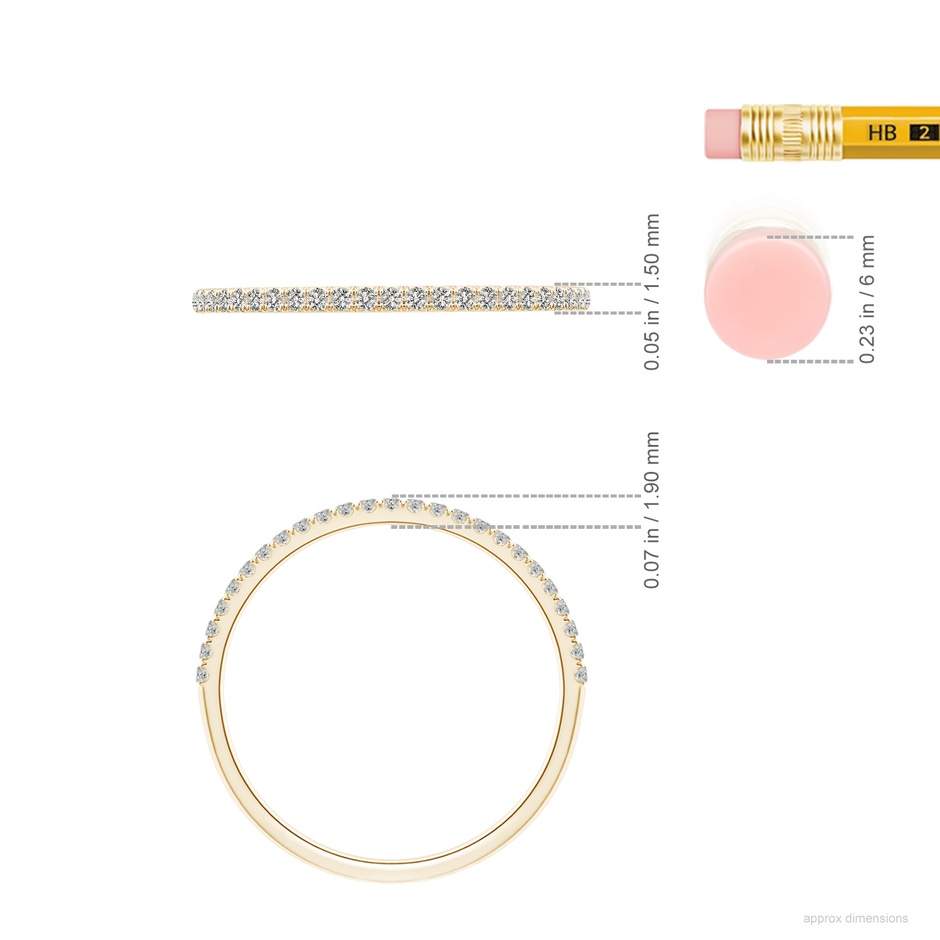 1.1mm KI3 Classic Split Prong Diamond Half Eternity Wedding Ring in Yellow Gold ruler