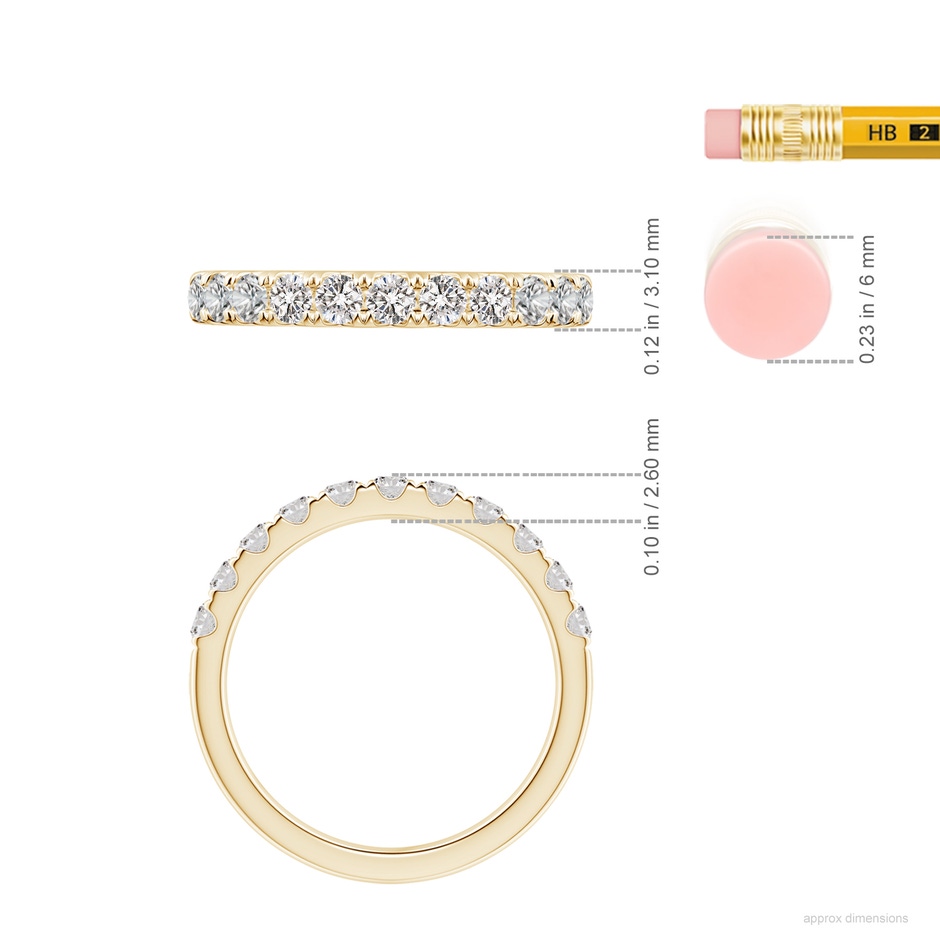 2.5mm IJI1I2 Classic Split Prong Diamond Half Eternity Wedding Ring in Yellow Gold ruler