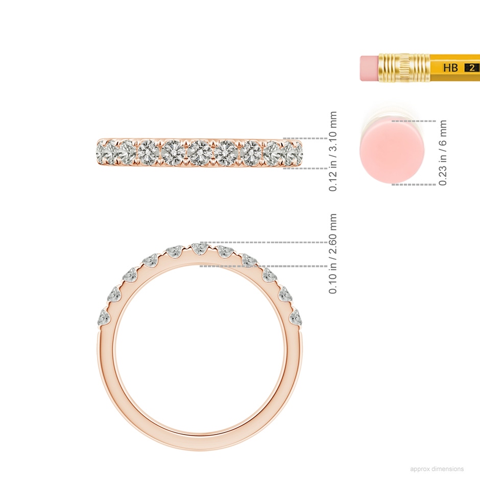 2.5mm KI3 Classic Split Prong Diamond Half Eternity Wedding Ring in Rose Gold ruler