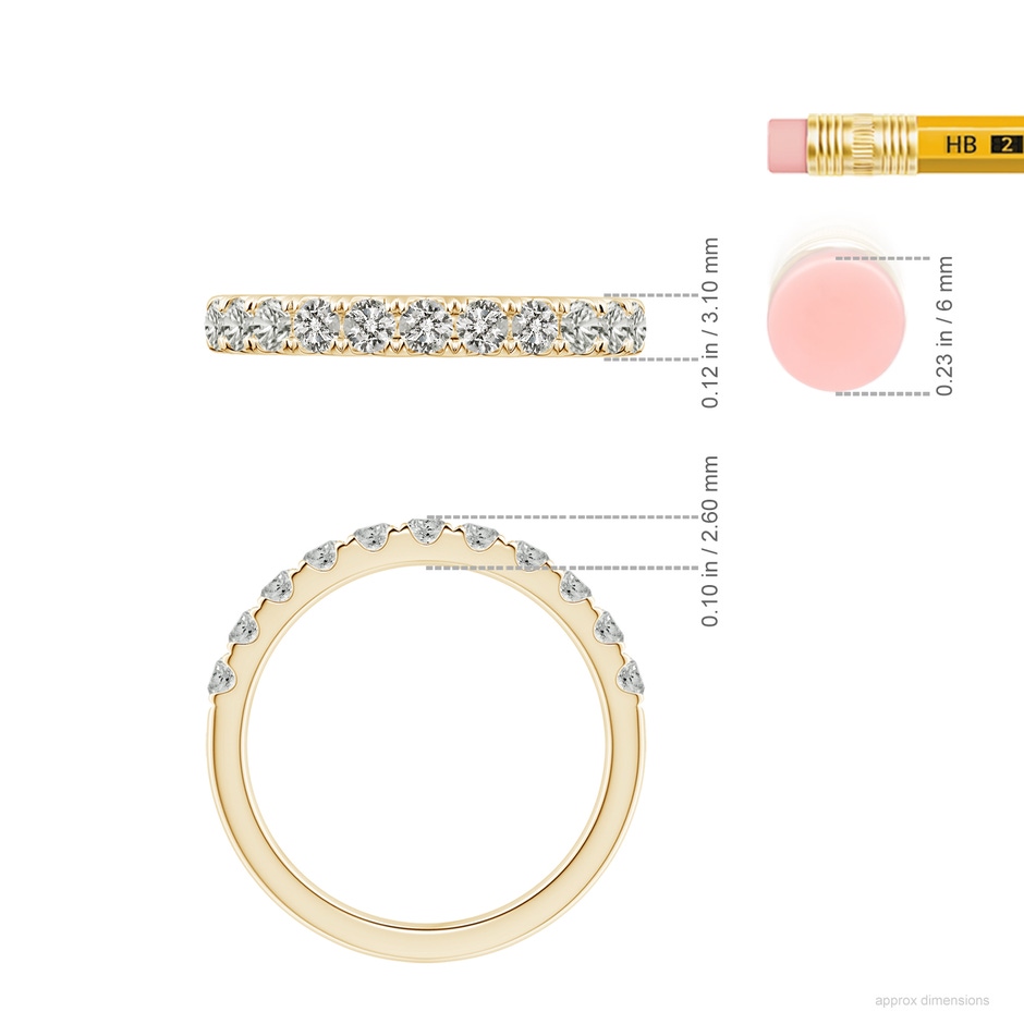 2.5mm KI3 Classic Split Prong Diamond Half Eternity Wedding Ring in Yellow Gold ruler