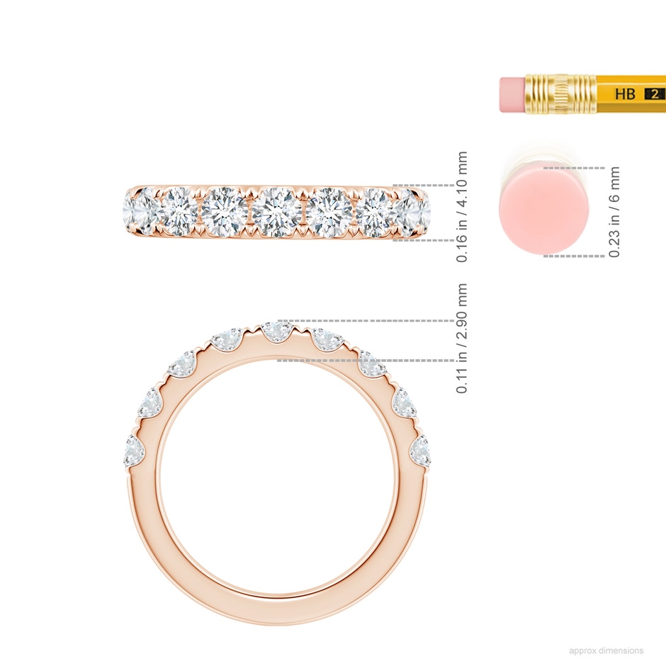 3.5mm GVS2 Classic Split Prong Diamond Half Eternity Wedding Ring in 9K Rose Gold ruler