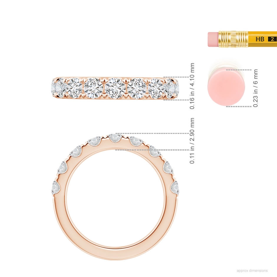 3.5mm HSI2 Classic Split Prong Diamond Half Eternity Wedding Ring in 18K Rose Gold ruler