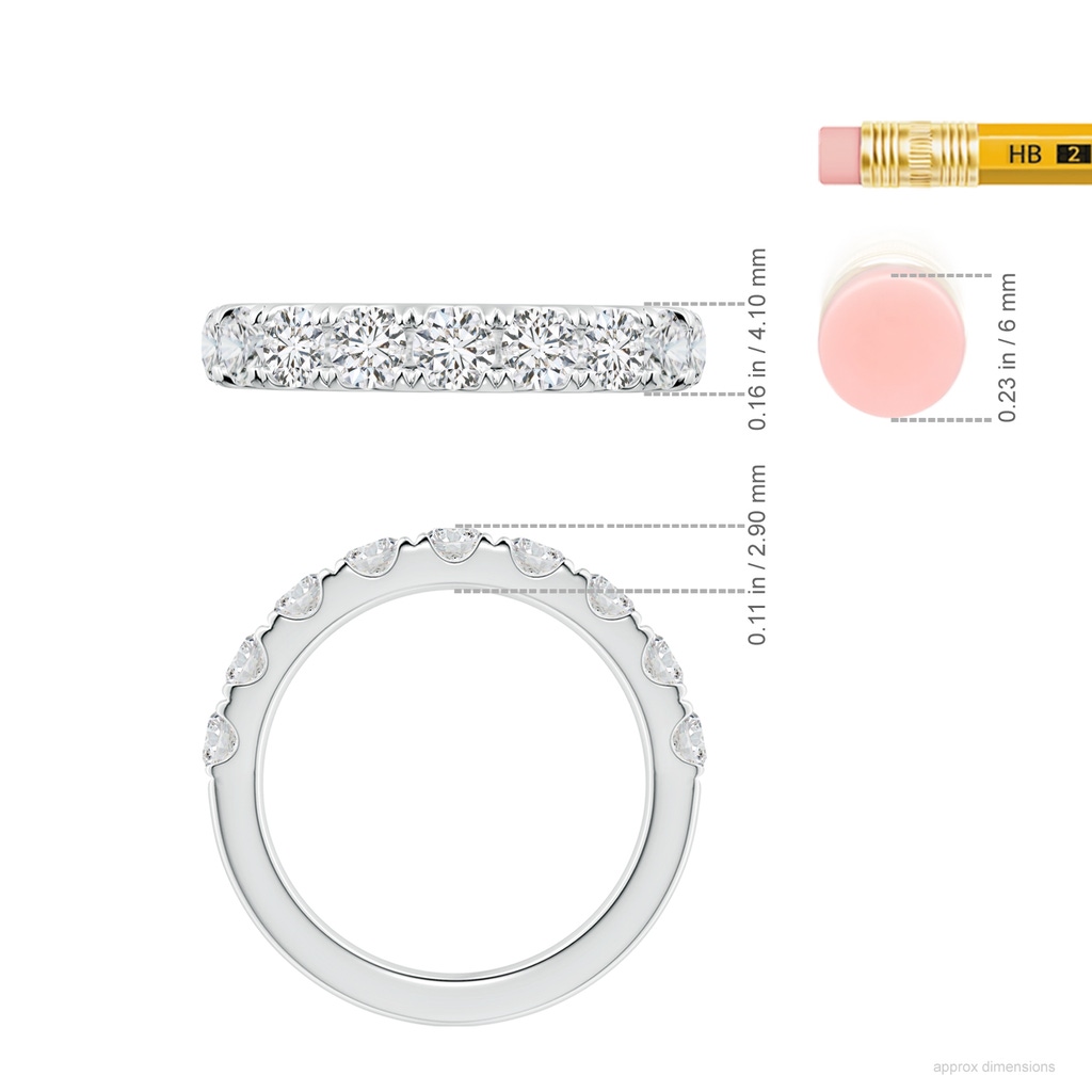 3.5mm HSI2 Classic Split Prong Diamond Half Eternity Wedding Ring in P950 Platinum ruler