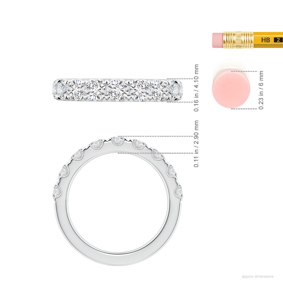 3.5mm HSI2 Classic Split Prong Diamond Half Eternity Wedding Ring in P950 Platinum ruler