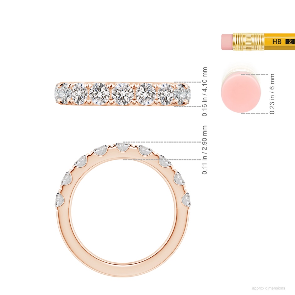 3.5mm IJI1I2 Classic Split Prong Diamond Half Eternity Wedding Ring in Rose Gold ruler