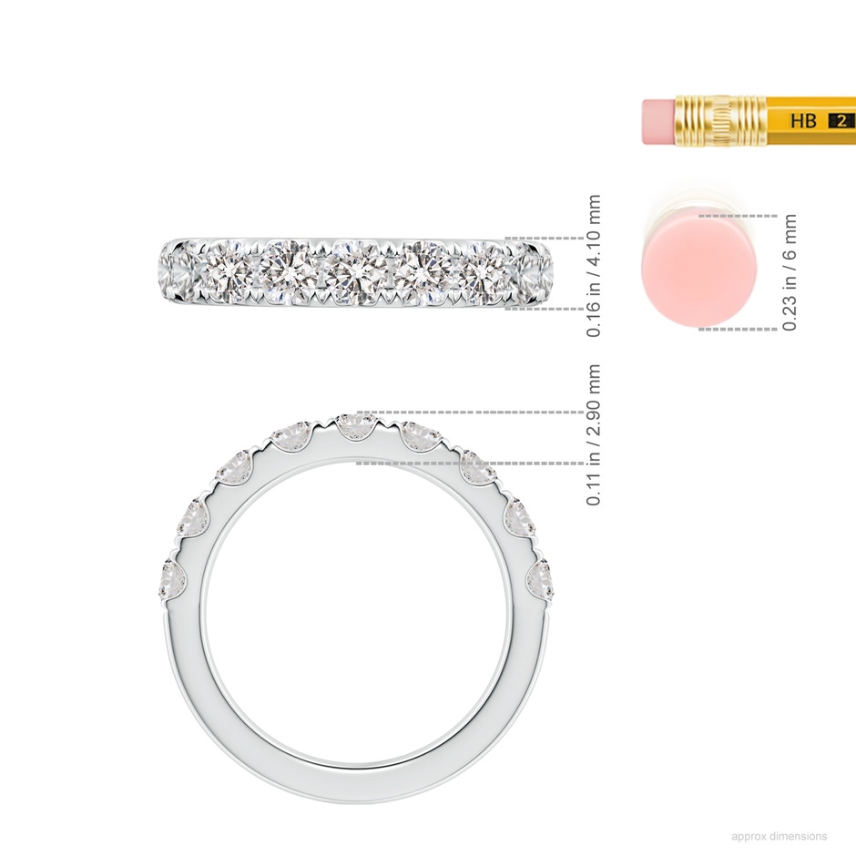 3.5mm IJI1I2 Classic Split Prong Diamond Half Eternity Wedding Ring in White Gold ruler