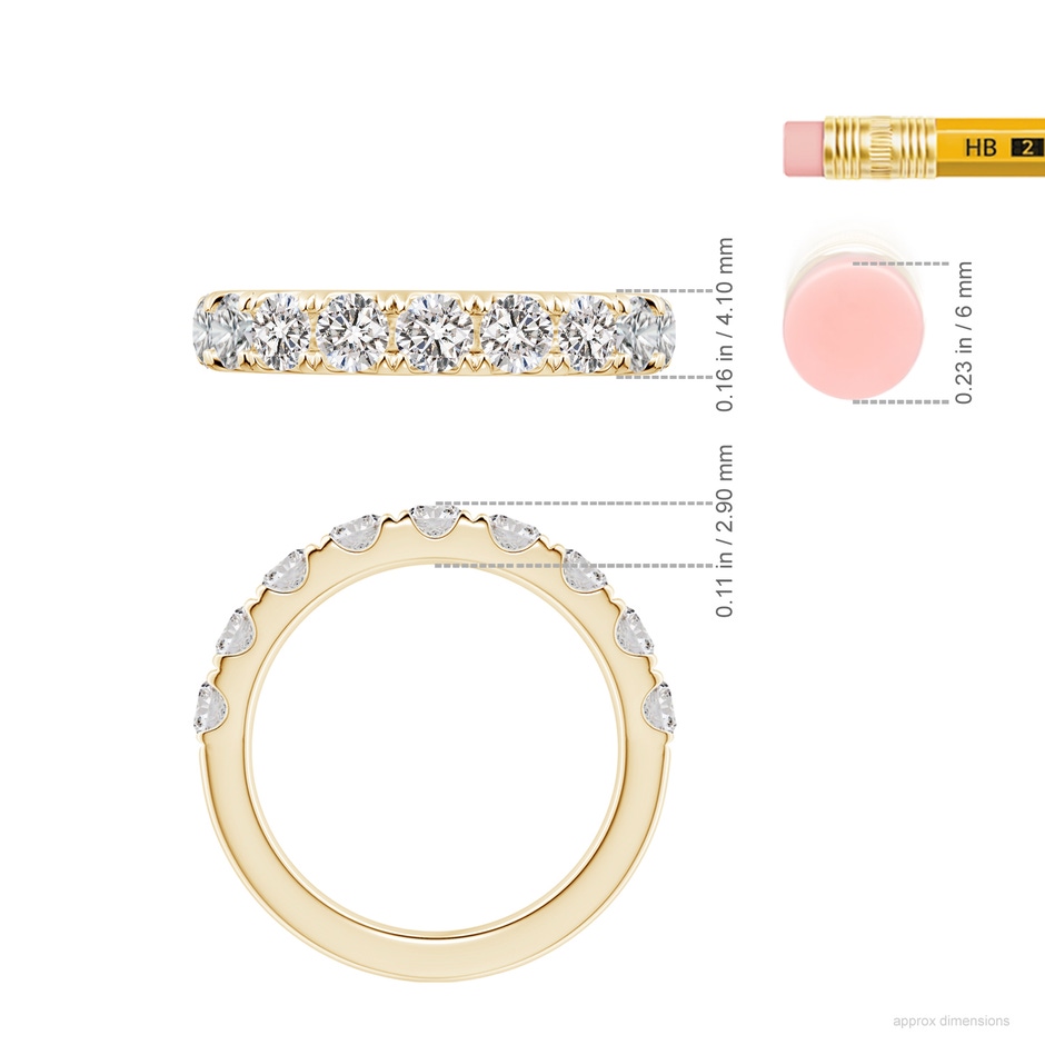 3.5mm IJI1I2 Classic Split Prong Diamond Half Eternity Wedding Ring in Yellow Gold ruler