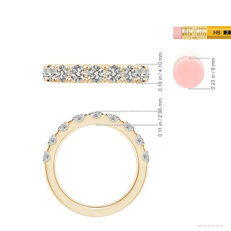 3.5mm KI3 Classic Split Prong Diamond Half Eternity Wedding Ring in Yellow Gold ruler