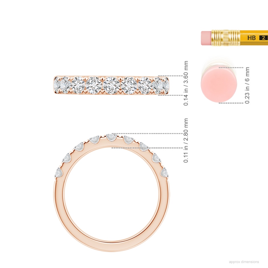 3mm HSI2 Classic Split Prong Diamond Half Eternity Wedding Ring in Rose Gold ruler