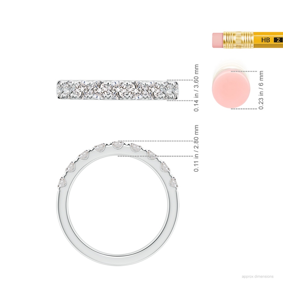 3mm IJI1I2 Classic Split Prong Diamond Half Eternity Wedding Ring in White Gold ruler