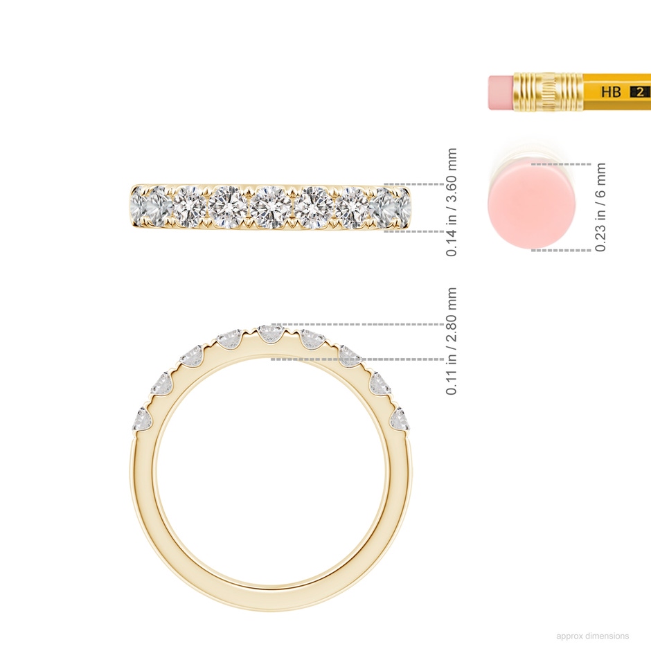 3mm IJI1I2 Classic Split Prong Diamond Half Eternity Wedding Ring in Yellow Gold ruler
