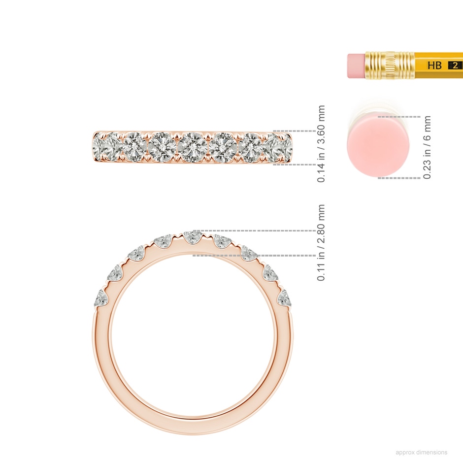3mm KI3 Classic Split Prong Diamond Half Eternity Wedding Ring in Rose Gold ruler