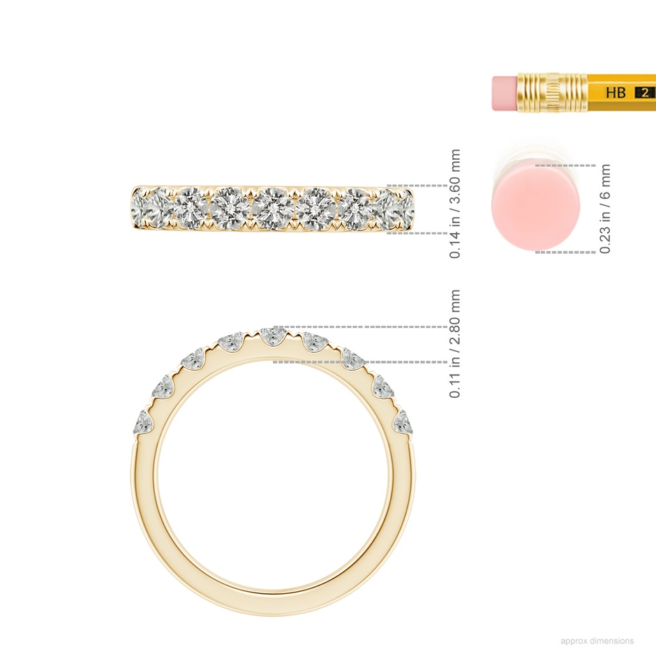 3mm KI3 Classic Split Prong Diamond Half Eternity Wedding Ring in Yellow Gold ruler