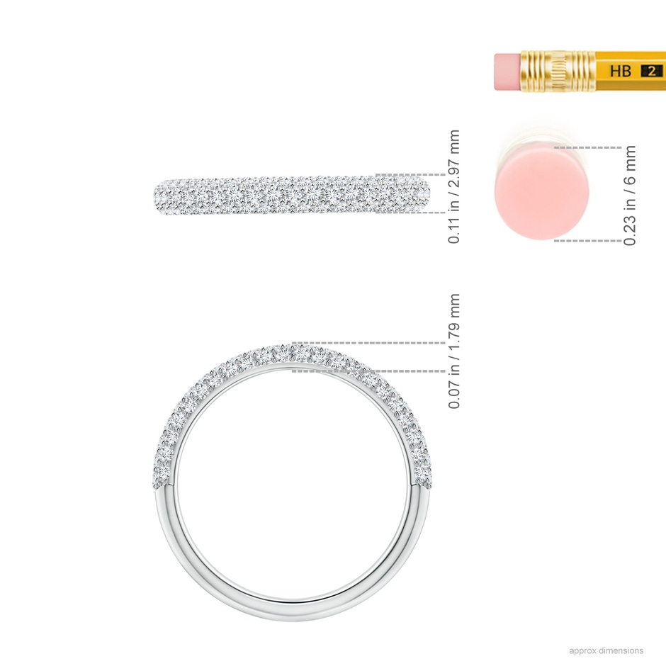 1.2mm GVS2 Triple Row Diamond Wedding Band for Women in P950 Platinum ruler