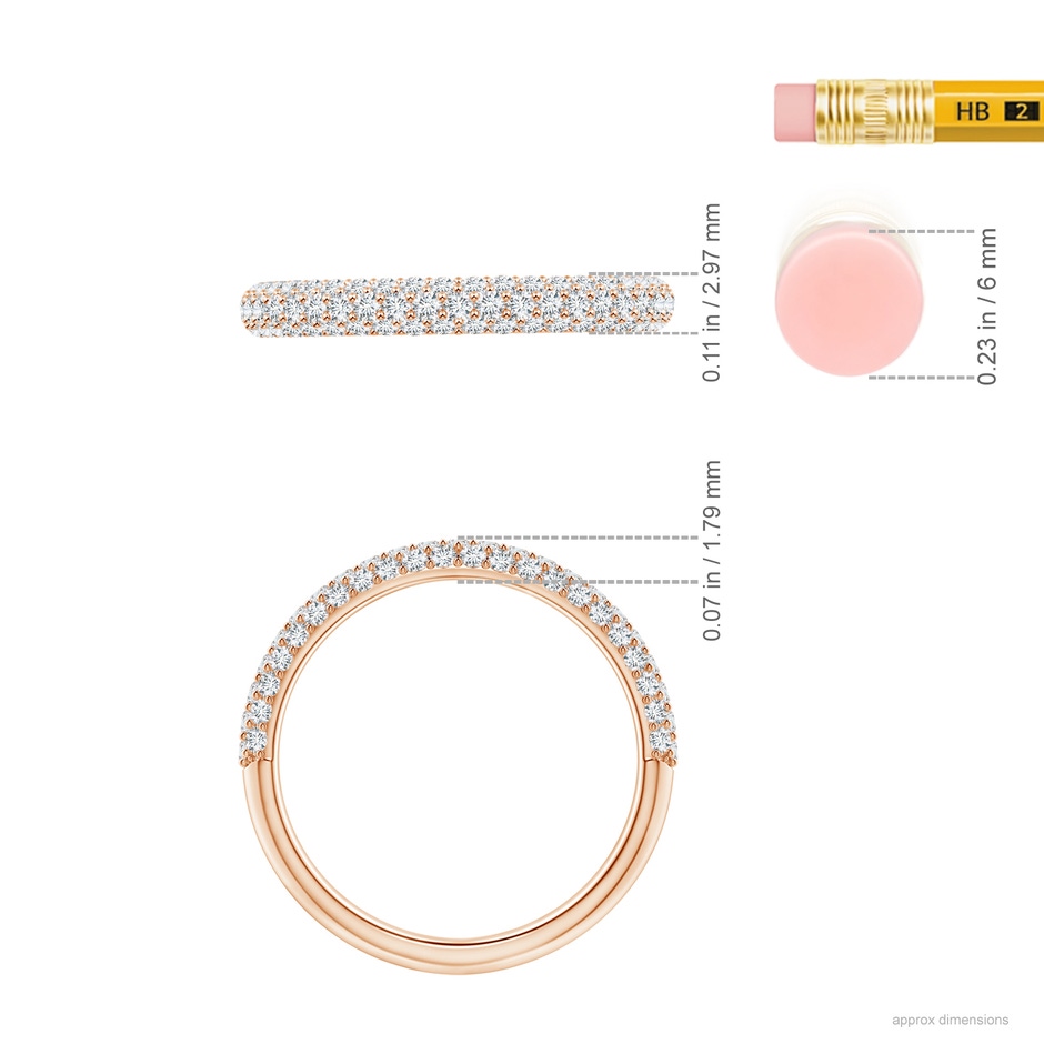 1.2mm GVS2 Triple Row Diamond Wedding Band for Women in Rose Gold ruler