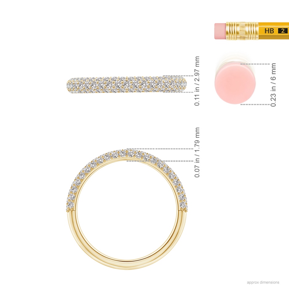 1.2mm IJI1I2 Triple Row Diamond Wedding Band for Women in Yellow Gold ruler