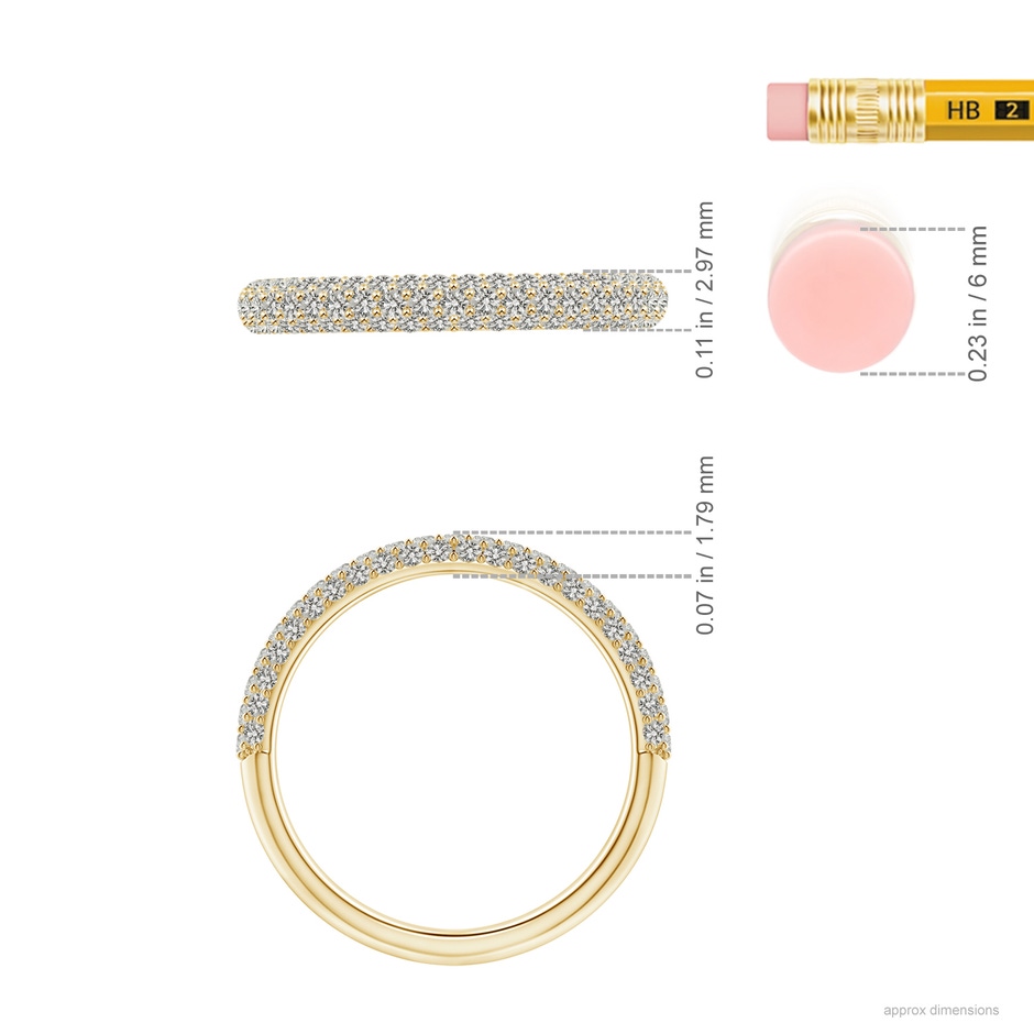 1.2mm KI3 Triple Row Diamond Wedding Band for Women in Yellow Gold ruler