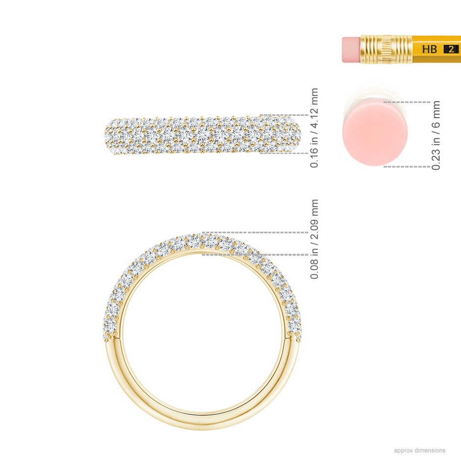 1.6mm GVS2 Triple Row Diamond Wedding Band for Women in Yellow Gold ruler