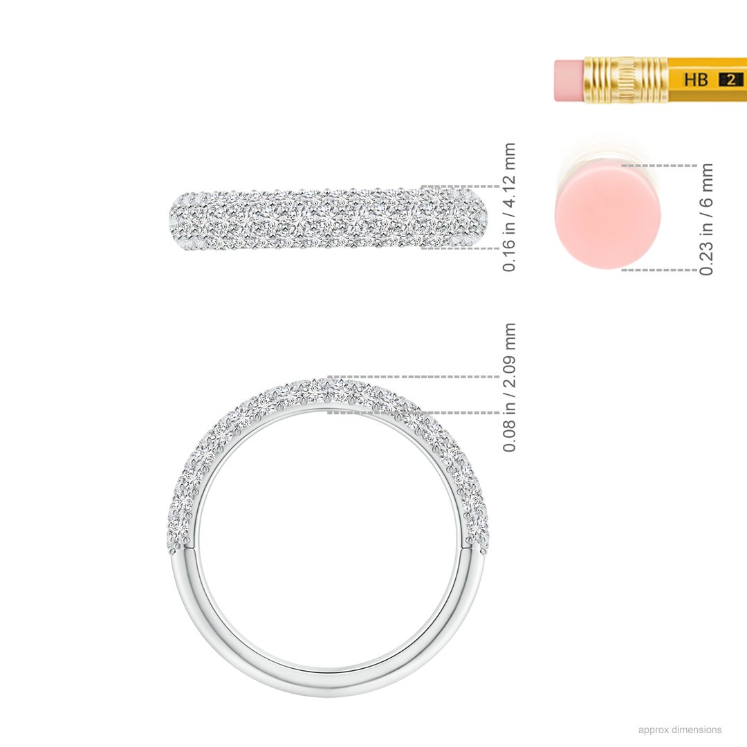 1.6mm HSI2 Triple Row Diamond Wedding Band for Women in White Gold - ruler