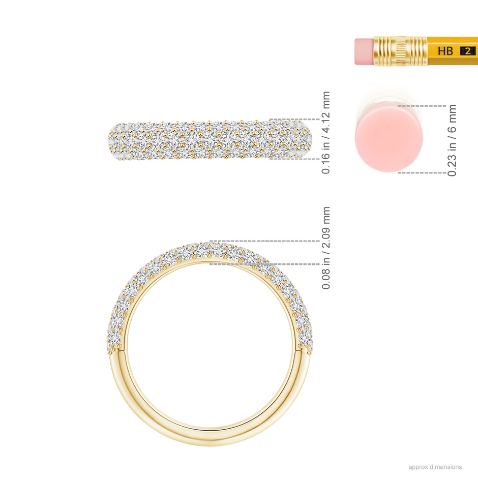 1.6mm HSI2 Triple Row Diamond Wedding Band for Women in Yellow Gold ruler