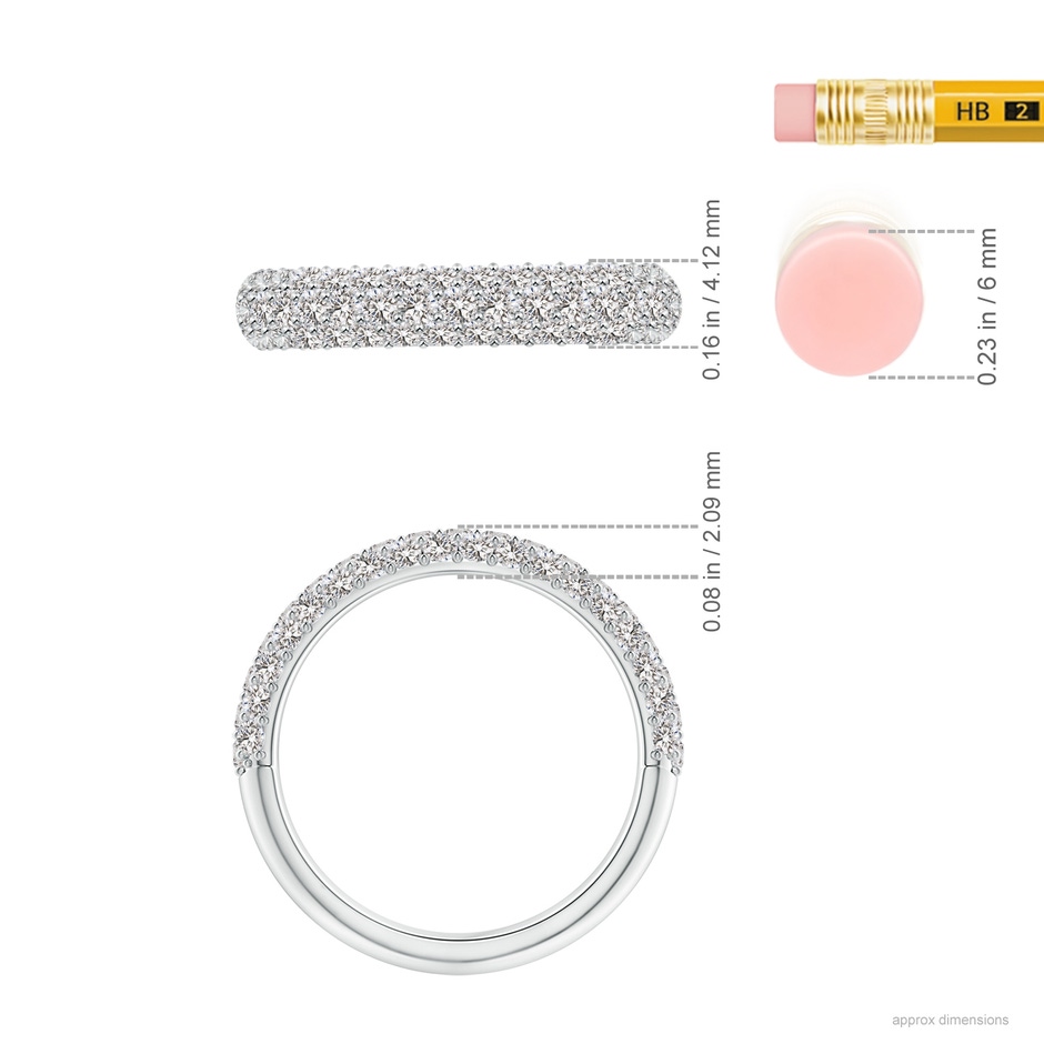 1.6mm IJI1I2 Triple Row Diamond Wedding Band for Women in White Gold ruler