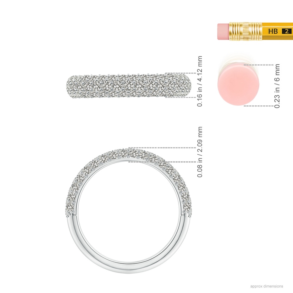 1.6mm KI3 Triple Row Diamond Wedding Band for Women in P950 Platinum ruler