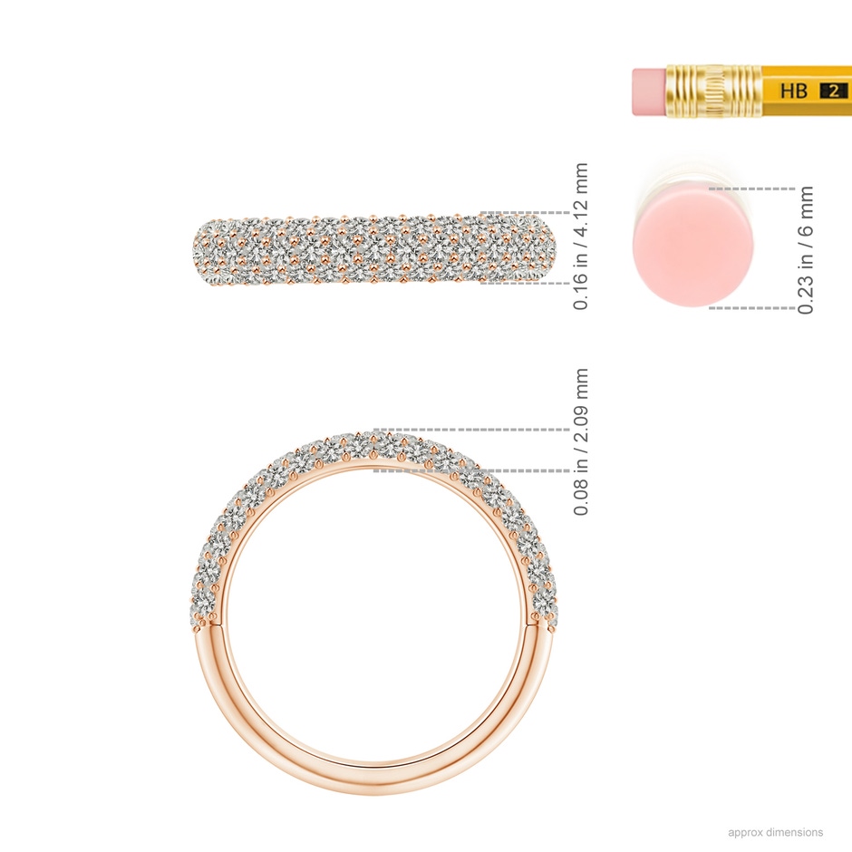 1.6mm KI3 Triple Row Diamond Wedding Band for Women in Rose Gold ruler