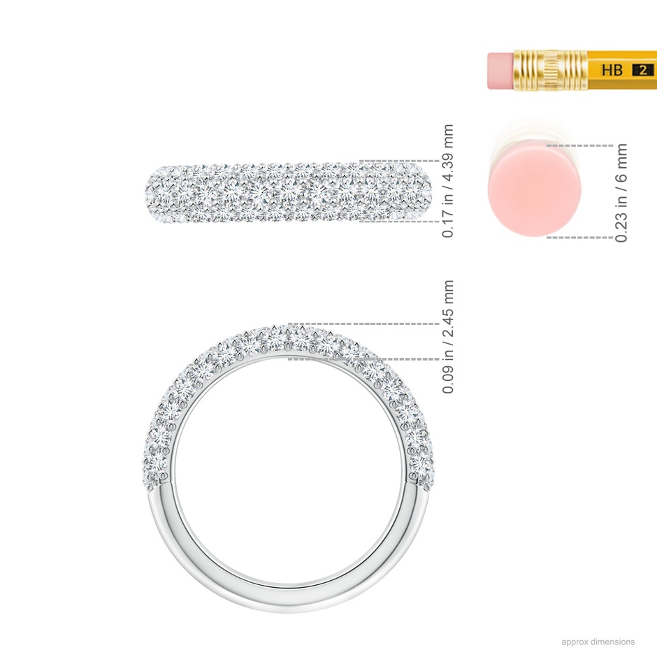 2mm GVS2 Triple Row Diamond Wedding Band for Women in White Gold ruler