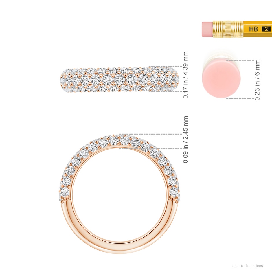 2mm HSI2 Triple Row Diamond Wedding Band for Women in Rose Gold ruler