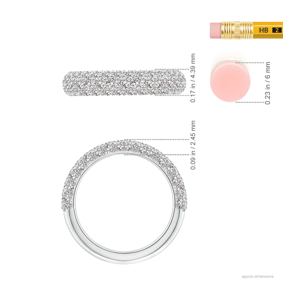 2mm IJI1I2 Triple Row Diamond Wedding Band for Women in White Gold ruler